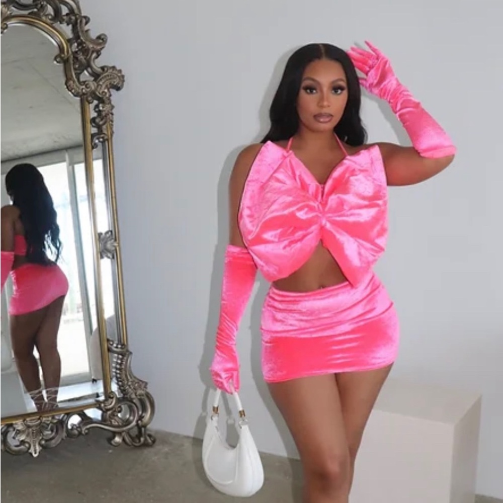 Velour Bow Skirt Set